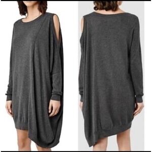 AllSaints Sago Dress Gray Cold Shoulder Knit Tunic Avant Garde Edgy Minimalist S